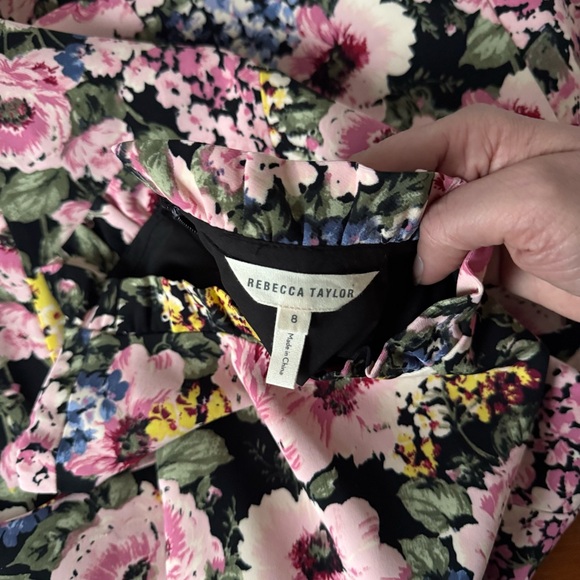 Rebecca Taylor Lavinia Floral-print Hydrangea Ruffle Dress In Black Cameo Pink - Picture 14 of 16